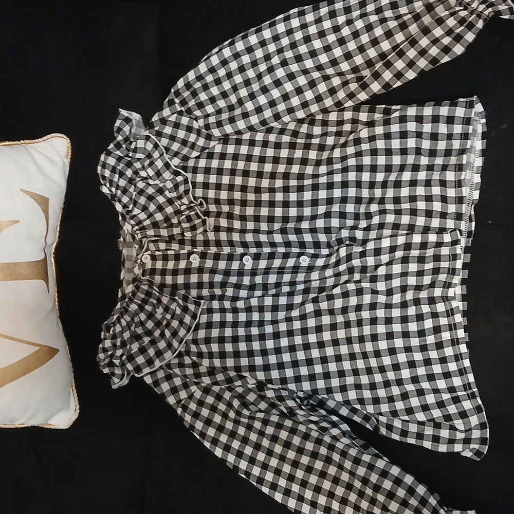Gingham Top with Frill Neck Detail